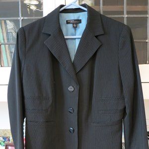 Sharagano Atelier Pinstriped Suit, Black with Sage & Cranberry, Size 8